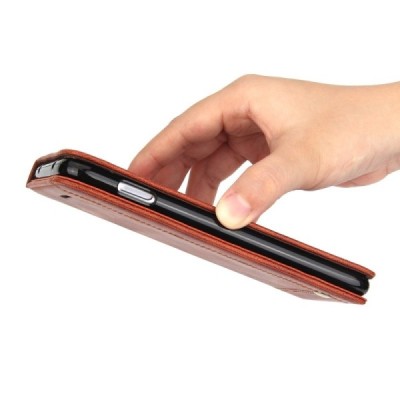 „Deluxe“ atverčiamas šviesiai rudas odinis Apple iPhone 7 Plus (iPhone 8 Plus) dėklas - knygutė / Priedai.lt