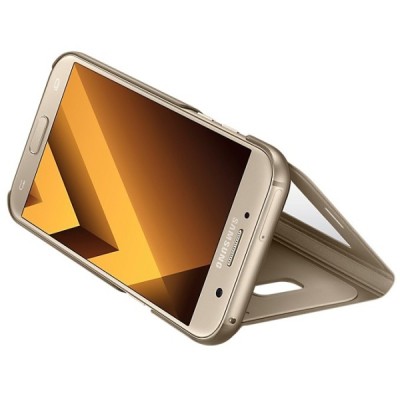 Samsung Galaxy A5 (2017) A520 originalus S View Cover atverčiamas auksinis dėklas su langeliu / Priedai.lt
