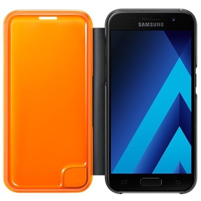 Samsung Galaxy A3 (2017) A320 originalus Neon Flip Cover EF-FA320 atverčiamas juodas odinis dėklas - piniginė / Priedai.lt
