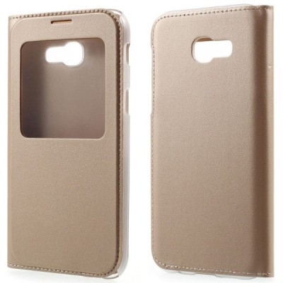 Samsung Galaxy A5 2017 (A520) auksinis odinis atverčiamas dėklas su langeliu / Priedai.lt