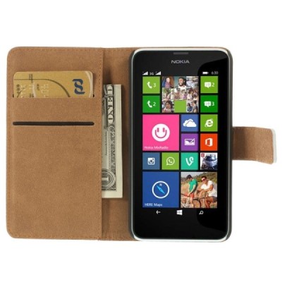 Nokia Lumia 635 atverčiamas baltas odinis dėklas - piniginė / Priedai.lt
