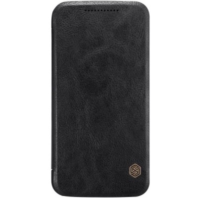 Prabangus „Nillkin“ Qin serijos juodas odinis atverčiamas Motorola Moto G4, Moto G4 Plus dėklas / Priedai.lt