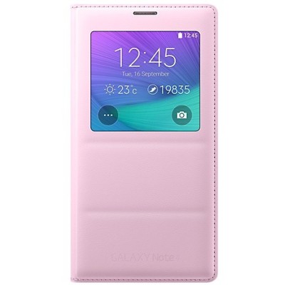 Samsung Galaxy Note 4 N910 originalus S View Cover atverčiamas šviesiai rožinis odinis dėklas / Priedai.lt
