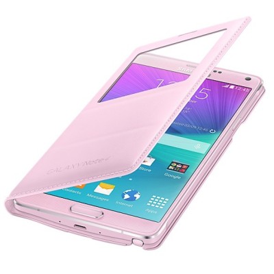 Samsung Galaxy Note 4 N910 originalus S View Cover atverčiamas šviesiai rožinis odinis dėklas / Priedai.lt