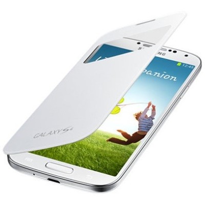 Samsung Galaxy S4 (I9500) originalus S View Cover atverčiamas baltas odinis dėklas / Priedai.lt