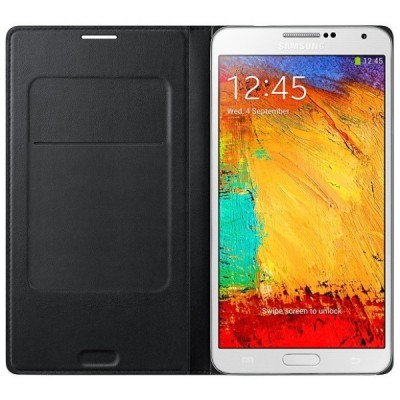 Samsung Galaxy Note 3 (N9005, N9002, N9000) originalus Moschino Flip Wallet atverčiamas juodas odinis dėklas / Priedai.lt