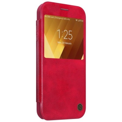 Prabangus „Nillkin“ Qin serijos raudonas odinis atverčiamas Samsung Galaxy A3 (2017) A320 dėklas - knygutė / Priedai.lt