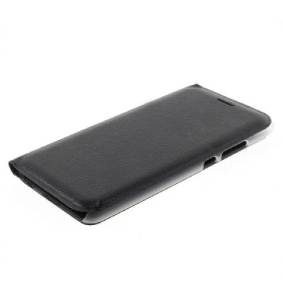 Huawei P10 (Huawei Ascend P10) juodas odinis atverčiamas Flip Wallet dėklas - piniginė / Priedai.lt