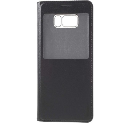 Samsung Galaxy S8 (G950) juodas odinis atverčiamas dėklas su langeliu / Priedai.lt