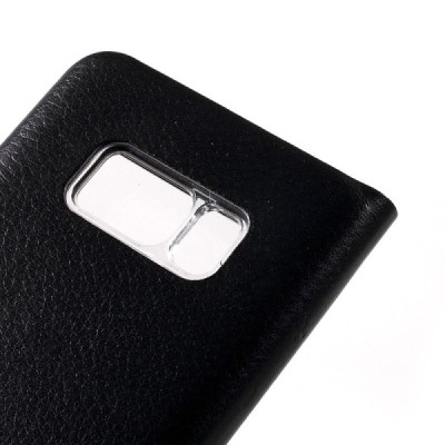 Samsung Galaxy S8 (G950) juodas odinis atverčiamas dėklas su langeliu / Priedai.lt