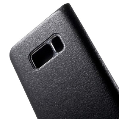 Samsung Galaxy S8 (G950) juodas odinis atverčiamas Smart Wallet dėklas - piniginė / Priedai.lt