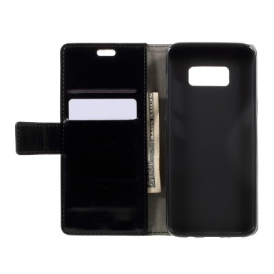 Samsung Galaxy S8 (G950) atverčiamas juodas odinis dėklas - piniginė / Priedai.lt