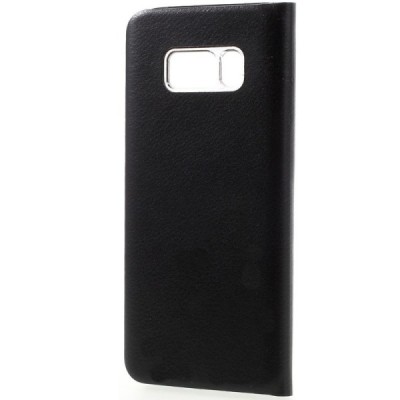 Samsung Galaxy S8+ (G955) juodas odinis atverčiamas dėklas su langeliu / Priedai.lt