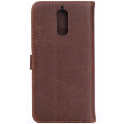 Huawei Mate 9 Pro (Huawei Mate 9 Pro Porsche Design) atverčiamas tamsiai rudas odinis retro dėklas - piniginė / Priedai.lt