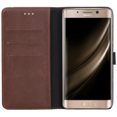 Huawei Mate 9 Pro (Huawei Mate 9 Pro Porsche Design) atverčiamas tamsiai rudas odinis retro dėklas - piniginė / Priedai.lt