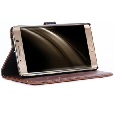 Huawei Mate 9 Pro (Huawei Mate 9 Pro Porsche Design) atverčiamas tamsiai rudas odinis retro dėklas - piniginė / Priedai.lt