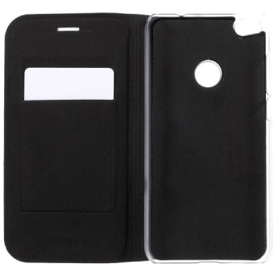Huawei P9 Lite 2017 (Huawei P8 Lite 2017) juodas odinis atverčiamas Smart Wallet dėklas - piniginė / Priedai.lt