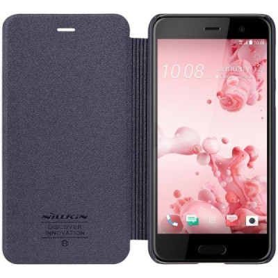 HTC U Play (Alpine) pilkas odinis atverčiamas Nillkin Sparkle dėklas / Priedai.lt