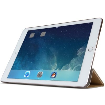 Apple iPad Air 2 plonas atverčiamas smėlio spalvos odinis dėklas / Priedai.lt