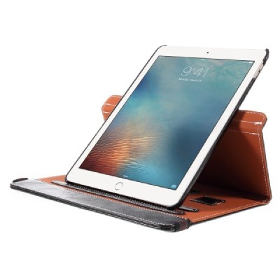 Apple iPad Pro 9.7" solidus atverčiamas, sukiojamas 360 laipsnių, juodas odinis dėklas - stovas / Priedai.lt