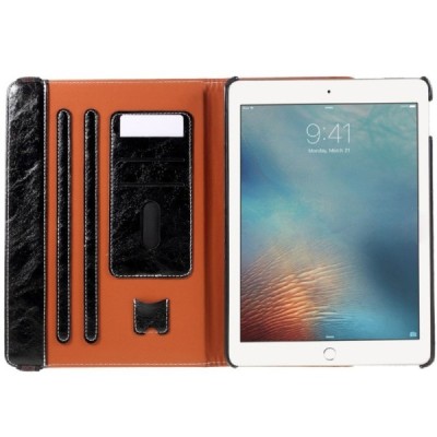 Apple iPad Pro 9.7" solidus atverčiamas, sukiojamas 360 laipsnių, juodas odinis dėklas - stovas / Priedai.lt