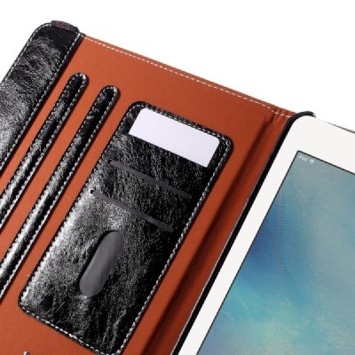 Apple iPad Pro 9.7" solidus atverčiamas, sukiojamas 360 laipsnių, juodas odinis dėklas - stovas / Priedai.lt
