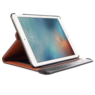 Apple iPad Pro 9.7" solidus atverčiamas, sukiojamas 360 laipsnių, juodas odinis dėklas - stovas / Priedai.lt