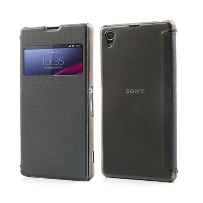 „S-View“ tipo Sony Xperia Z1 atverčiamas tamsiai pilkas dėklas / Priedai.lt