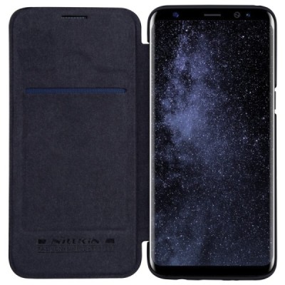 Prabangus „Nillkin“ Qin serijos juodas odinis atverčiamas Samsung Galaxy S8 (G950) dėklas / Priedai.lt