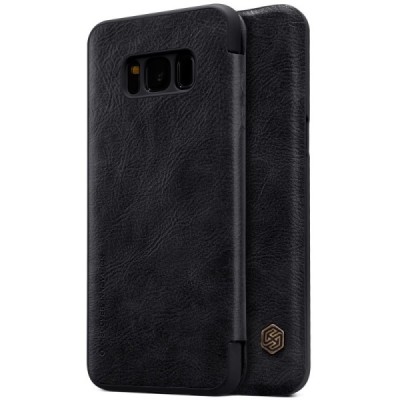 Prabangus „Nillkin“ Qin serijos juodas odinis atverčiamas Samsung Galaxy S8 (G950) dėklas / Priedai.lt