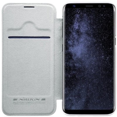 Prabangus „Nillkin“ Qin serijos baltas odinis atverčiamas Samsung Galaxy S8 (G950) dėklas / Priedai.lt