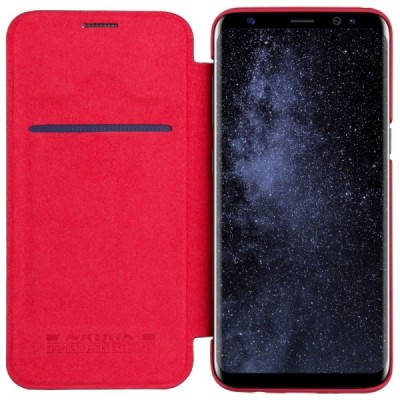 Prabangus „Nillkin“ Qin serijos raudonas odinis atverčiamas Samsung Galaxy S8 (G950) dėklas / Priedai.lt