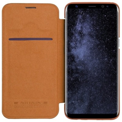 Prabangus „Nillkin“ Qin serijos rudas odinis atverčiamas Samsung Galaxy S8 (G950) dėklas / Priedai.lt