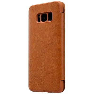 Prabangus „Nillkin“ Qin serijos rudas odinis atverčiamas Samsung Galaxy S8+ (G955) dėklas / Priedai.lt