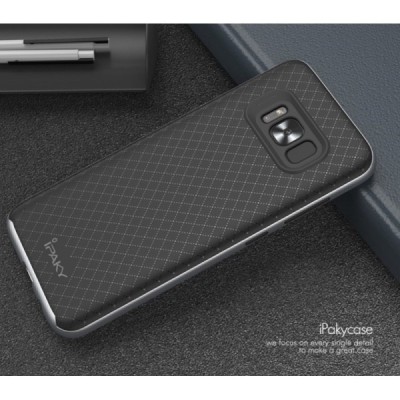 Samsung Galaxy S8+ (G955) „IPAKY“ kieto silikono TPU juodas (pilkais apvadais) dėklas - nugarėlė / Priedai.lt