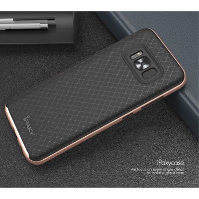 Samsung Galaxy S8 (G950) „IPAKY“ kieto silikono TPU juodas (rožiniais apvadais) dėklas - nugarėlė / Priedai.lt