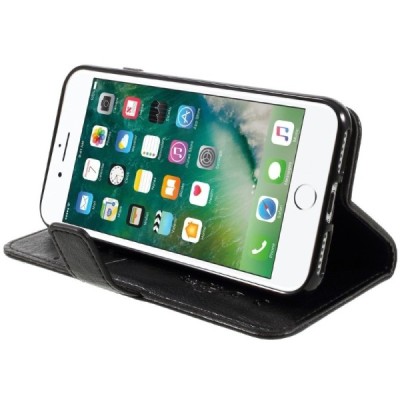 Apple iPhone 7 (iPhone 8) atverčiamas juodas odinis dėklas, knygutė - piniginė / Priedai.lt