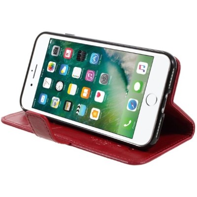 Apple iPhone 7 (iPhone 8) atverčiamas raudonas odinis dėklas, knygutė - piniginė / Priedai.lt