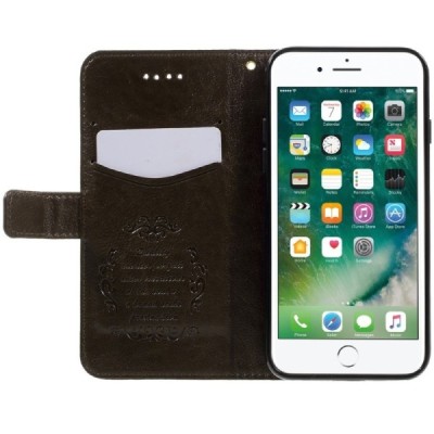Apple iPhone 7 (iPhone 8) atverčiamas rudas odinis dėklas, knygutė - piniginė / Priedai.lt