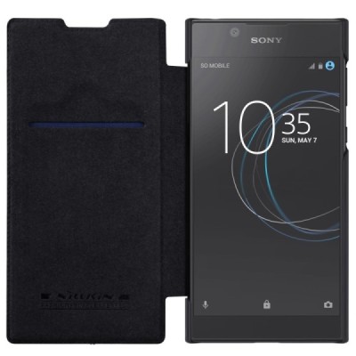 Prabangus „Nillkin“ Qin serijos juodas odinis atverčiamas Sony Xperia L1 (G3311, G3312, G3313) dėklas / Priedai.lt