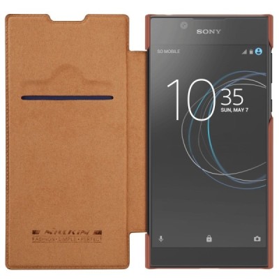 Prabangus „Nillkin“ Qin serijos rudas odinis atverčiamas Sony Xperia L1 (G3311, G3312, G3313) dėklas / Priedai.lt