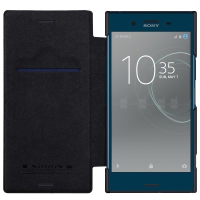 Prabangus „Nillkin“ Qin serijos juodas odinis atverčiamas Sony Xperia XZ Premium (Xperia XZ Premium Dual) dėklas - knygutė / Pri