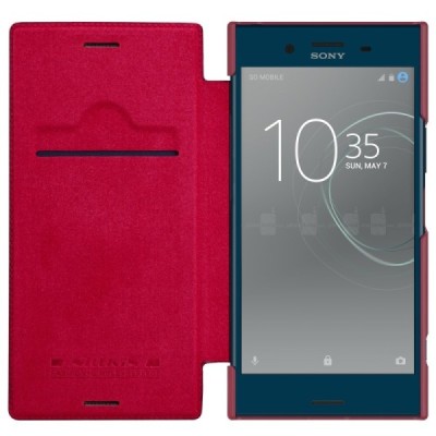 Prabangus „Nillkin“ Qin serijos raudonas odinis atverčiamas Sony Xperia XZ Premium (Xperia XZ Premium Dual) dėklas - knygutė / P