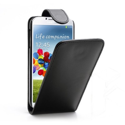 Klasikinis atverčiamas juodas odinis Samsung Galaxy S4 dėklas / Priedai.lt