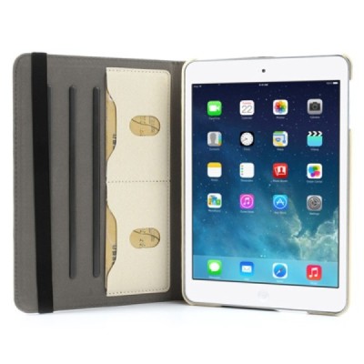 Apple iPad Mini 1 / 2 / 3 atverčiamas, sukiojamas 360 laipsnių, smėlio spalvos medžiaginis dėklas - stovas / Priedai.lt