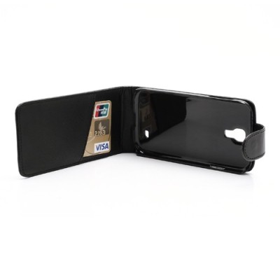 Klasikinis atverčiamas juodas odinis Samsung Galaxy S4 dėklas / Priedai.lt
