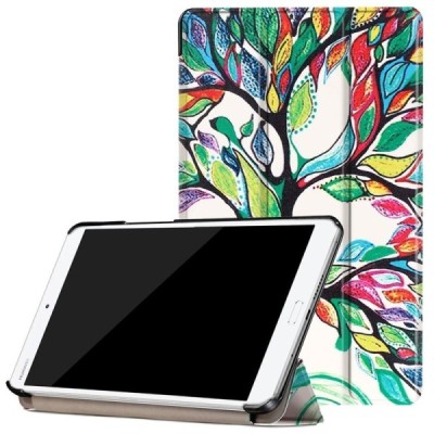 Huawei MediaPad M3 8.4 atverčiamas spalvotas, baltas odinis dėklas - knygutė / Priedai.lt