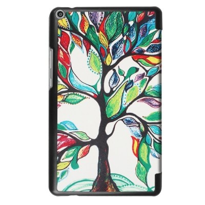 Huawei MediaPad T3 8.0 atverčiamas spalvotas, baltas odinis dėklas - knygutė / Priedai.lt