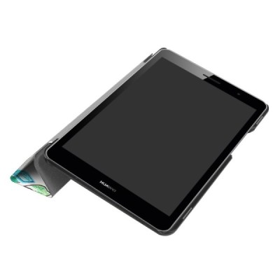 Huawei MediaPad T3 8.0 atverčiamas spalvotas, baltas odinis dėklas - knygutė / Priedai.lt