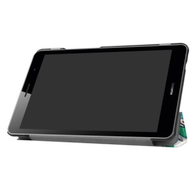 Huawei MediaPad T3 8.0 atverčiamas spalvotas, baltas odinis dėklas - knygutė / Priedai.lt